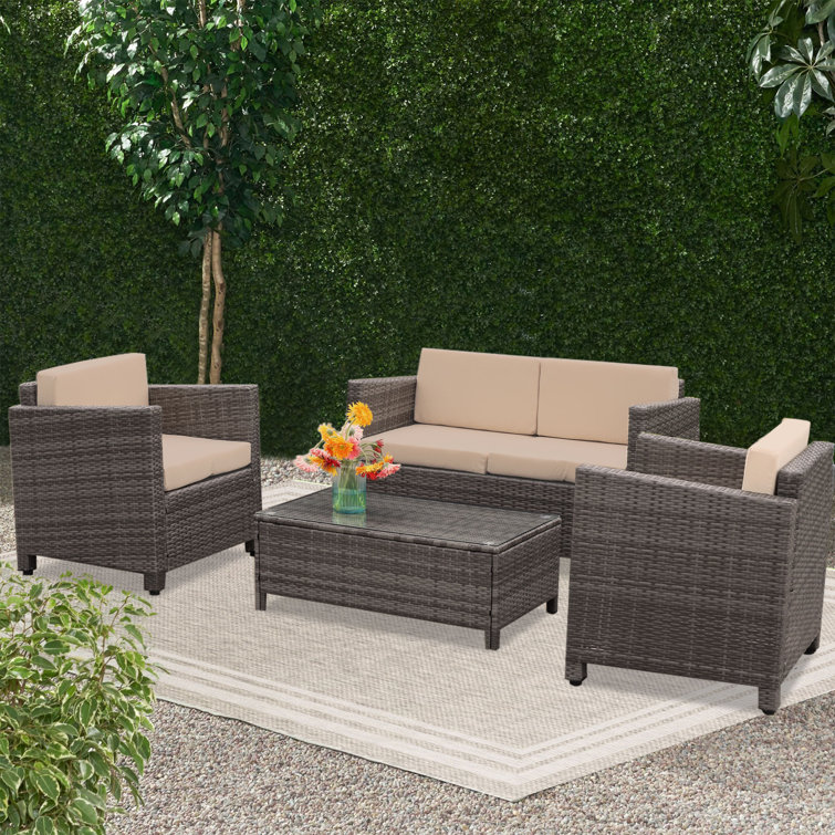 4 piece rattan set grey hot sale